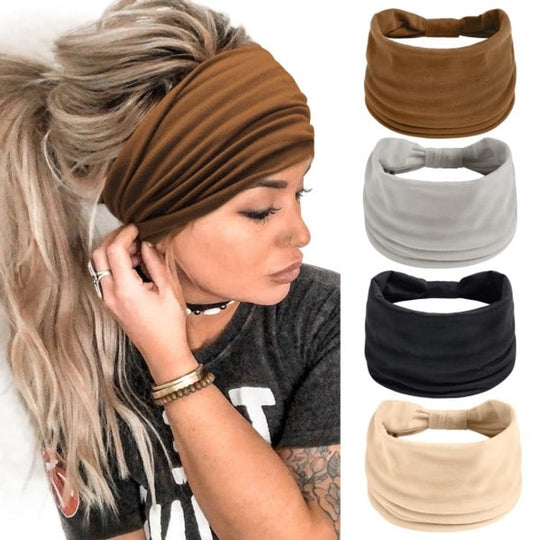 Headbands - Wide Headbands for Girls - Elastic Running Straps - Yoga Straps - 4-Pack