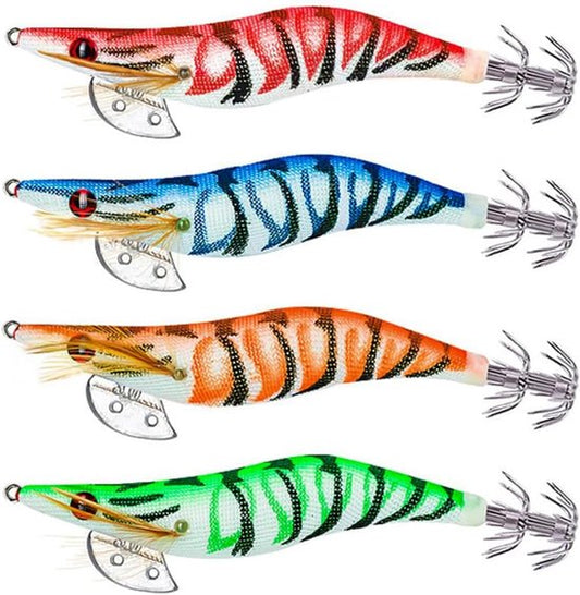 Shrimp Lure Box - 4-Pack - Glowing Shrimp Lure - Squid and Shrimp Lure - Night Fishing - Shrimp Lure - Fluorescent Artificial Fish Lure - Super Realistic