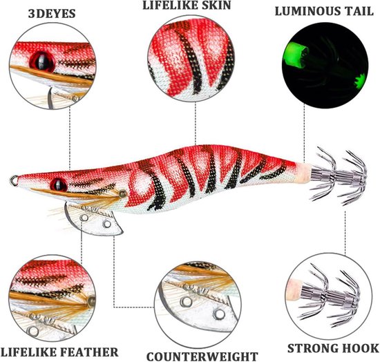 Shrimp Lure Box - 4-Pack - Glowing Shrimp Lure - Squid and Shrimp Lure - Night Fishing - Shrimp Lure - Fluorescent Artificial Fish Lure - Super Realistic