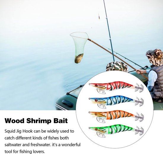 Shrimp Lure Box - 4-Pack - Glowing Shrimp Lure - Squid and Shrimp Lure - Night Fishing - Shrimp Lure - Fluorescent Artificial Fish Lure - Super Realistic