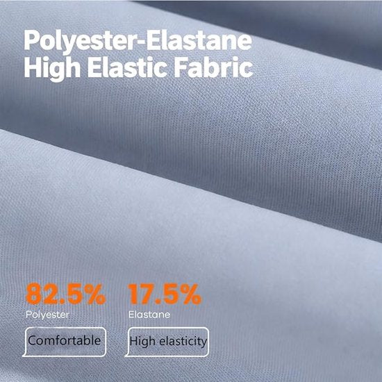 Polyester-Elastane high elastic fabric with material composition details on a gray background
