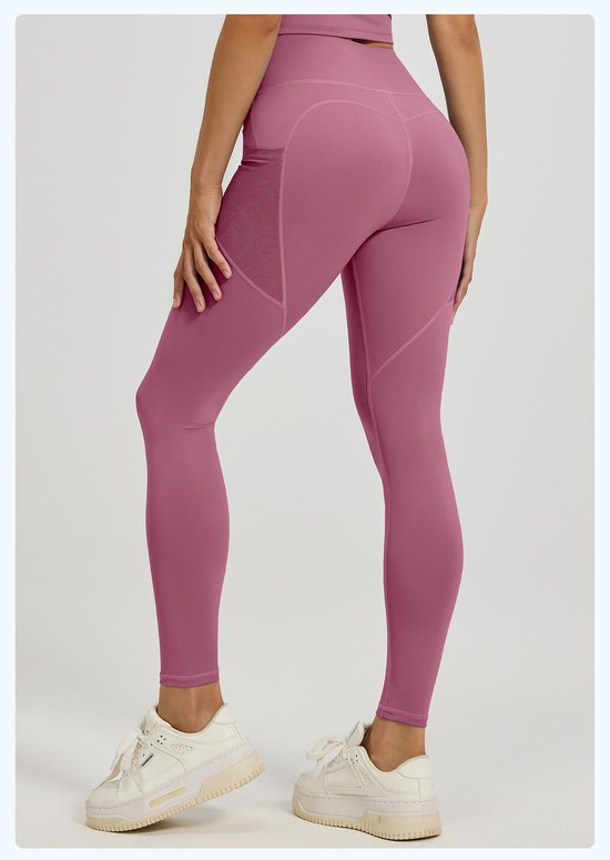 Dark Pink leggings worn by a person on a white background