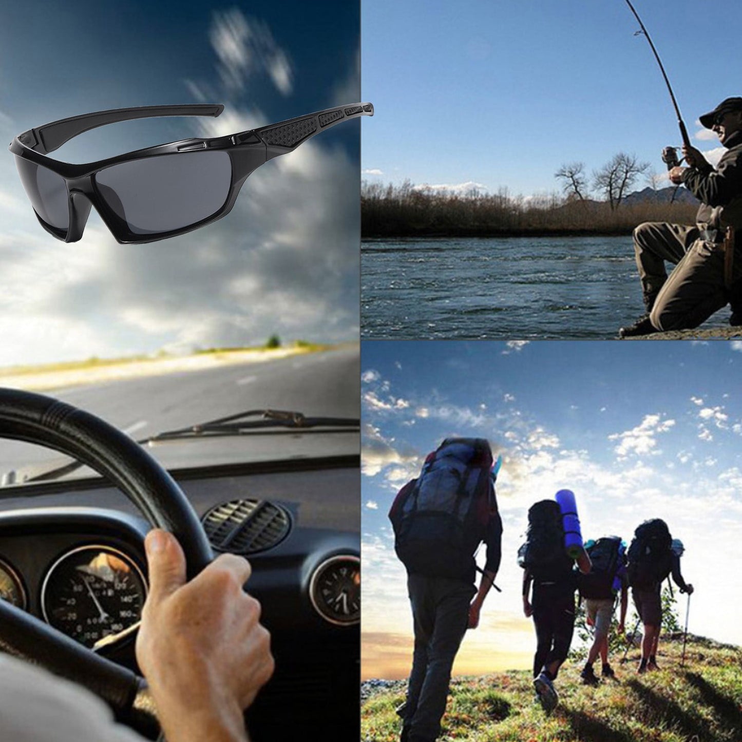 Polarized Sports Sunglasses for Men, Wrap Around UV Protection for Cycling, Fishing Driving Outdoor Activities, Windproof Mountaineering Skiing Goggles Black
