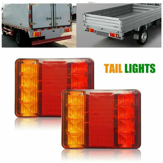 2 Pcs 8 LED Trailer Tail Lights E8 Approved IP65 Waterproof, 120 x 95 x 2