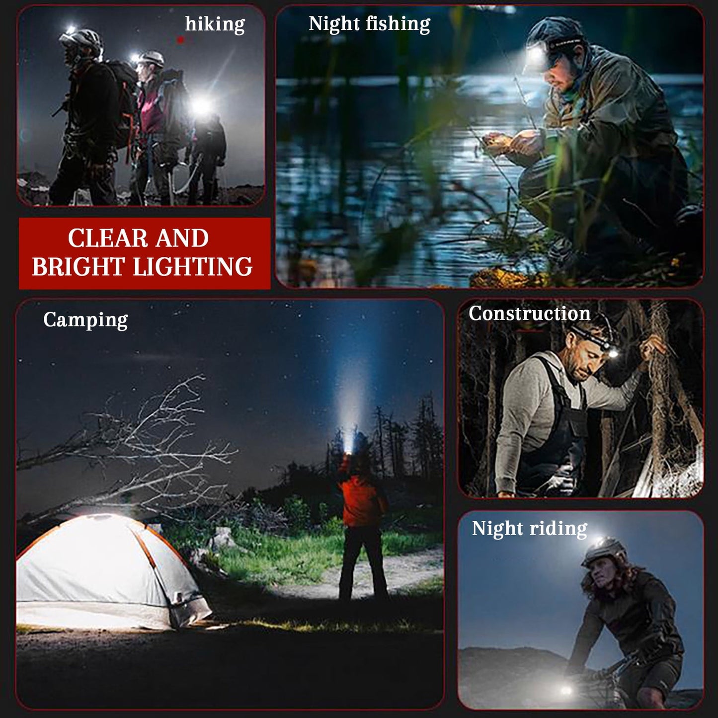 Rechargeable LED Headlamp, LED Spotlight Flashlight Outdoor, Long Lasting Large Waterproof Spot Light, Outdoor Fishing Night Fishing Lamp, Camping Light, for Hunting Boating Camping Black
