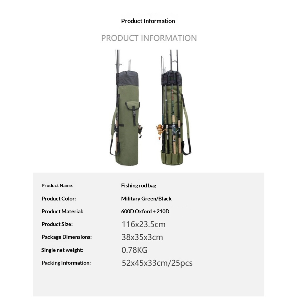 600D Oxford Fabric Fishing Rod Carrier - Pole Bag Reel Organizer Case Storage for Gear, Travel - Gifts for Men, Family（olive drab）Excluding fishing rod