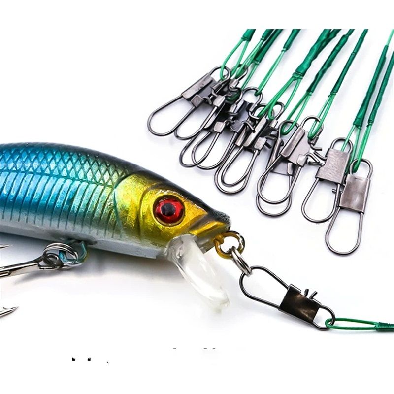 30pcs Fishing Wire Leaders Heavy Duty Fishing Stainless Steel Wire Leaders High Strength Fishing Leaders with Swivels and Snaps Green