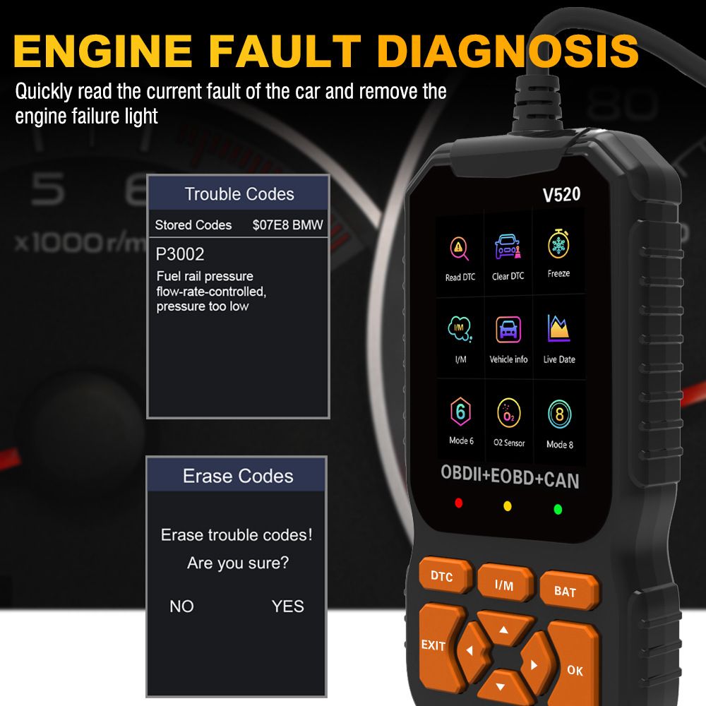 Professional OBD2 Car Scanner Diagnostic Tool, Enhanced V520 Vehicle OBDII/EOBD Check Engine with Read/Erase Fault Code, Auto Code Reader Scanner