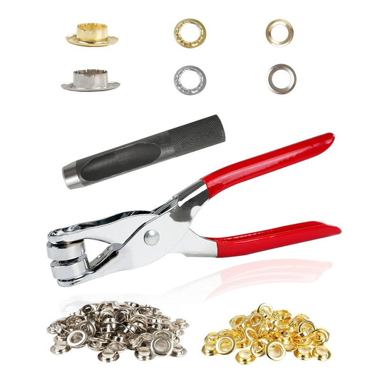 150Pcs 12mm Grommet Tool Kit, Grommet Kit, Eyelet Kit with Leather Hole Punch Pliers, 150 Metal Eyelets and Grommets in Gold and Silver for Leather, Shoes, Fabric, Belt