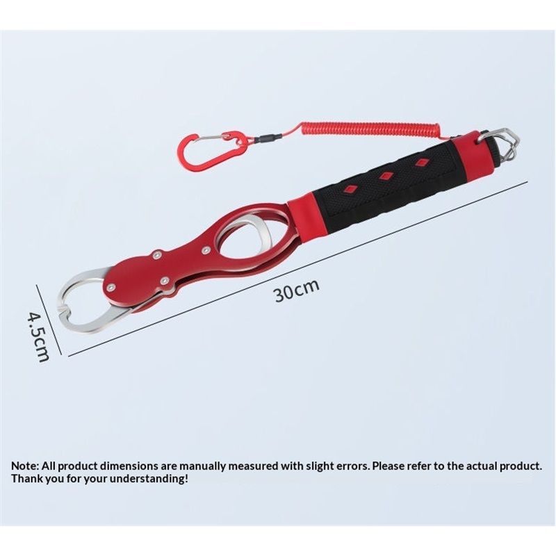 Aluminum Alloy Fish Lip Gripper with Scale -  Saltwater Fishing Grabber Tool, 360° Swivel Non-Slip Handle, Corrosion-Resistant Fish Holder for Caught Fish, Fish Control Tackle（red）