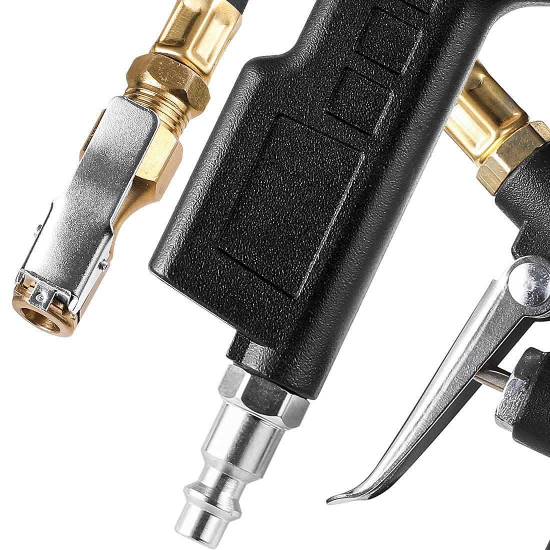 Tire Inflator Deflator Air Pressure Gauge with Rubber Hose,  Dial Wheel Inflator Gage with Straight Brass Lock-on Chuck Compatible with Air Pump Compressor for  Car Motorcycle Bike