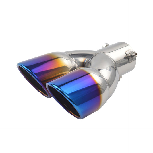 Inlet Dual Exhaust Muffler ,Chrome Exhaust ,Universal Bolt-On Double Tube Exhaust Muffler (Blue,Curved)
