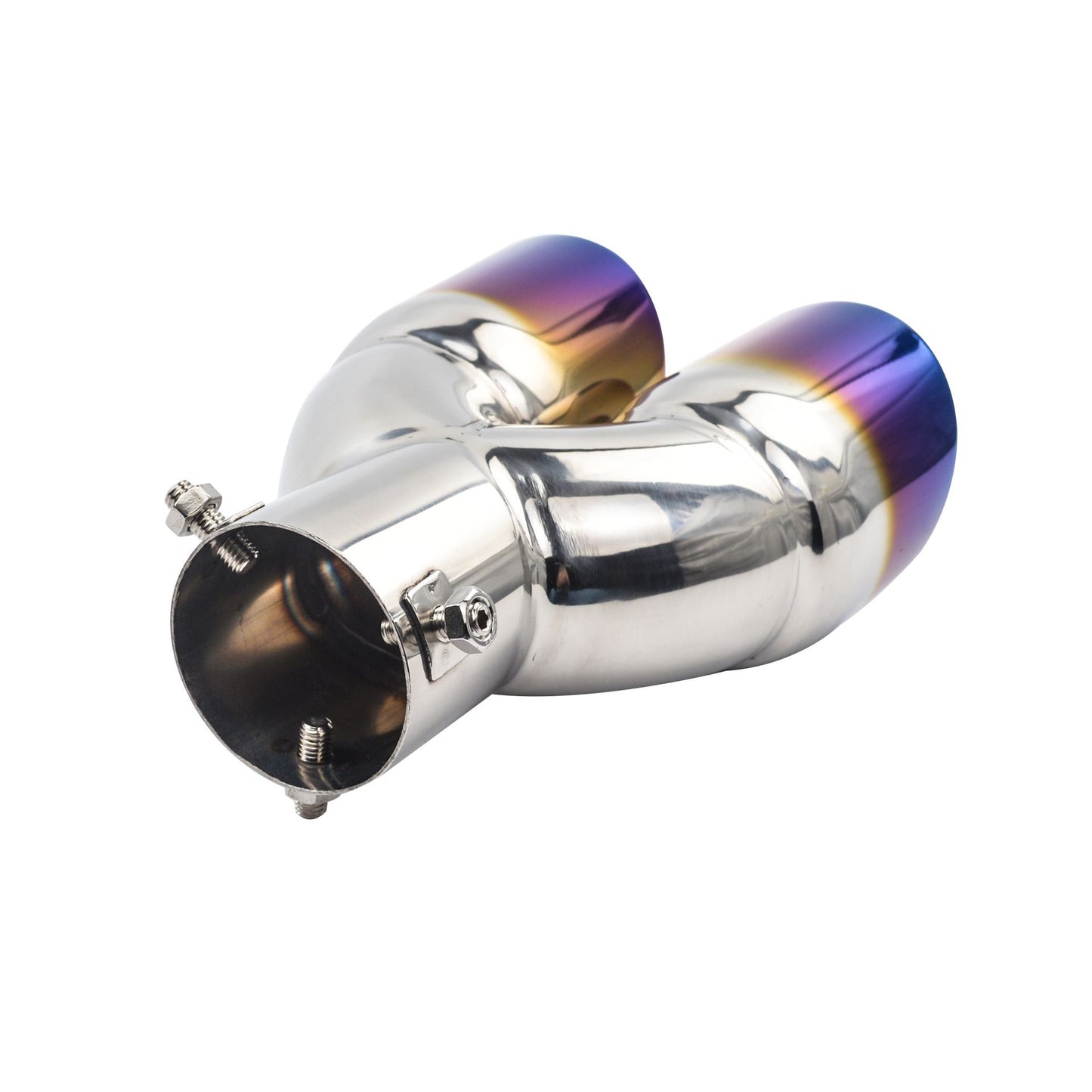 Inlet Dual Exhaust Muffler ,Chrome Exhaust ,Universal Bolt-On Double Tube Exhaust Muffler (Blue,Curved)