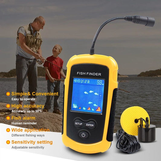 Portable Fish Depth Finder Water Handheld Fish Finder Sonar Castable Kayak Boat Fishfinder Transducer Fishing LCD Display （23*6.5cm)