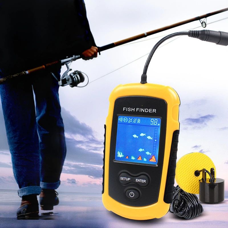 Portable Fish Depth Finder Water Handheld Fish Finder Sonar Castable Kayak Boat Fishfinder Transducer Fishing LCD Display （23*6.5cm)