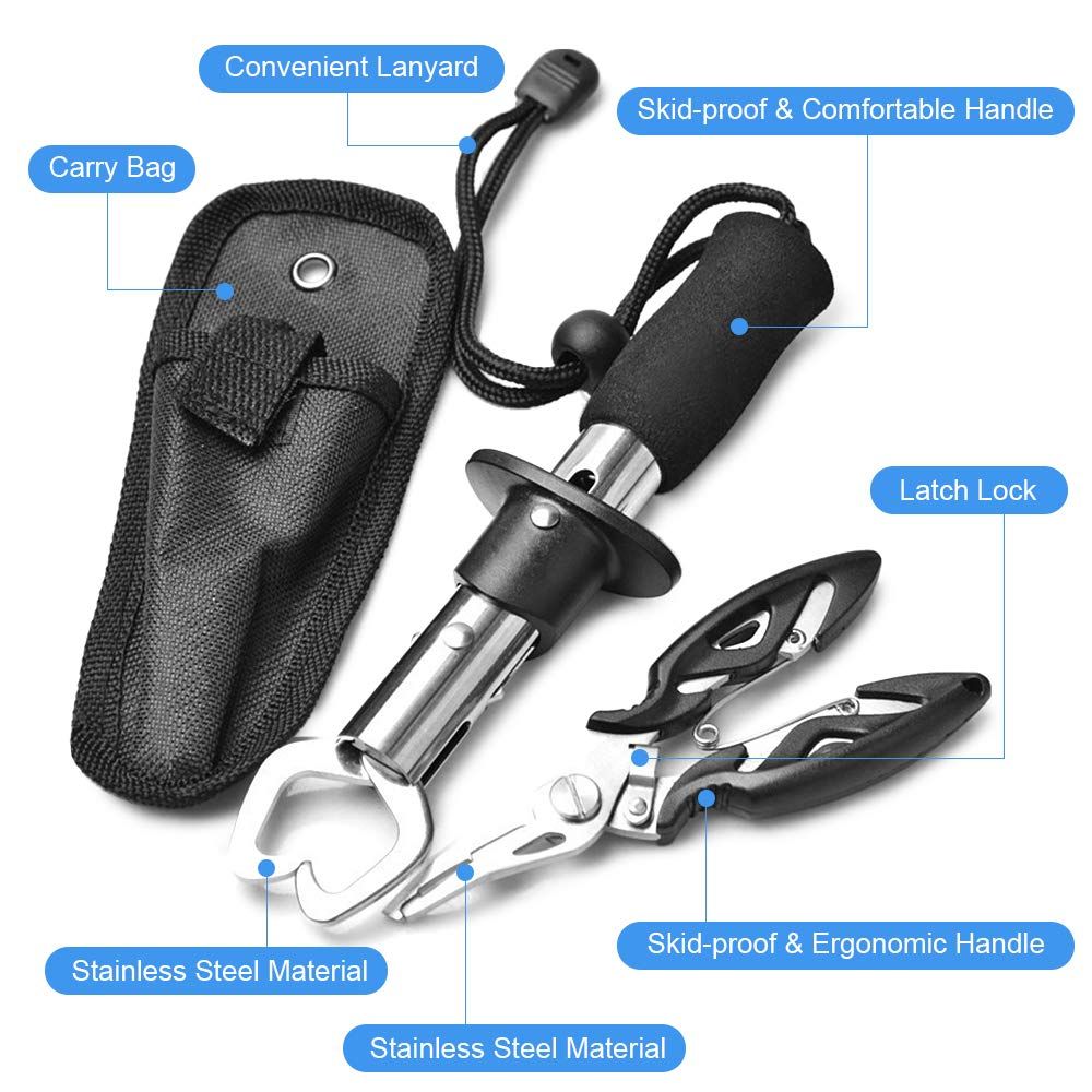 Fishing Tool Kit, Fish Gripper Stainless Steel Fish Plier with Carry Bag for Fresh and Saltwater Fishing