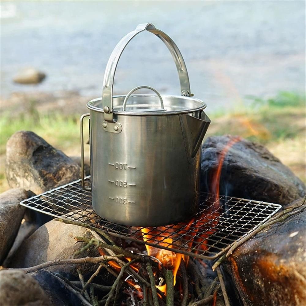 Camping Tea Kettle, PortableCoffee Pot, Outdoors Camping Pot, with Handles and with Lids for Camping Hiking Picnic Camping, Silver