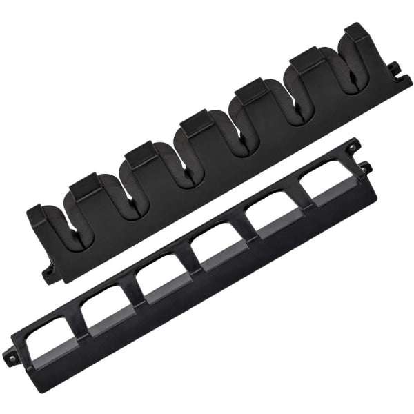 Wall Mounted 6-Slot Fishing Rod Rack, Horizontal Fishing Pole Storage Holder, Heavy Duty Plastic Fishing Rod Wall Organizer with Complete Mounting Hardware for Garage, Boat & Fishing Room