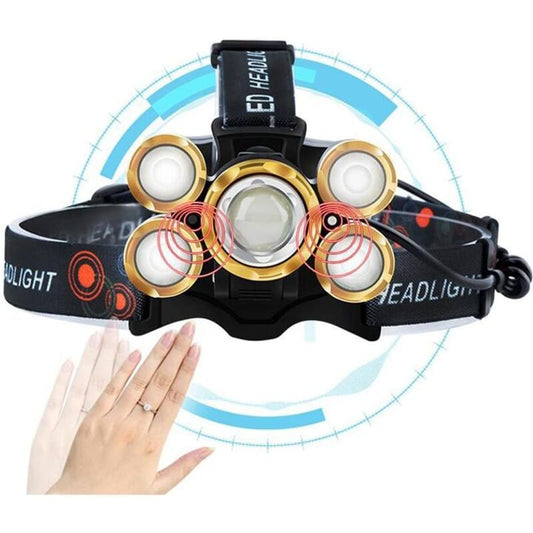 5 Pack T6 Headlamps High Power Waterproof Head Mounted Flashlights for Night Fishing