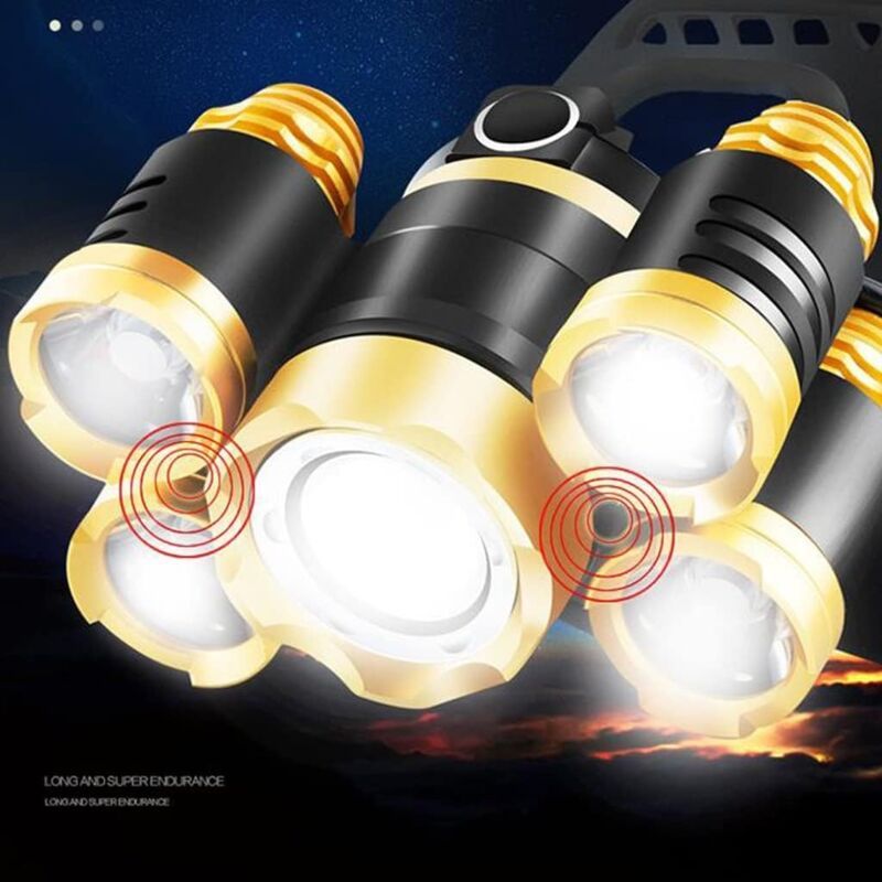 5 Pack T6 Headlamps High Power Waterproof Head Mounted Flashlights for Night Fishing