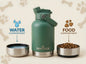 Pawstock 3-in-1 Insulated Dog Water Bottle with Dual Bowls – 1L Stainless Steel Travel Bottle-Rainforest Green