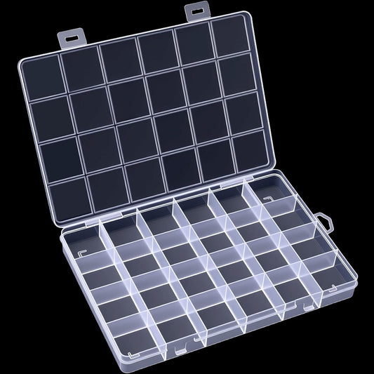 24 Grids Clear Plastic Organizer Box, Compartment Craft Storage Bead Organizer, Fixed Dividers Jewelry Storage Container Case Rock Collection Box for Beads Fishing Tackle Nail Craft