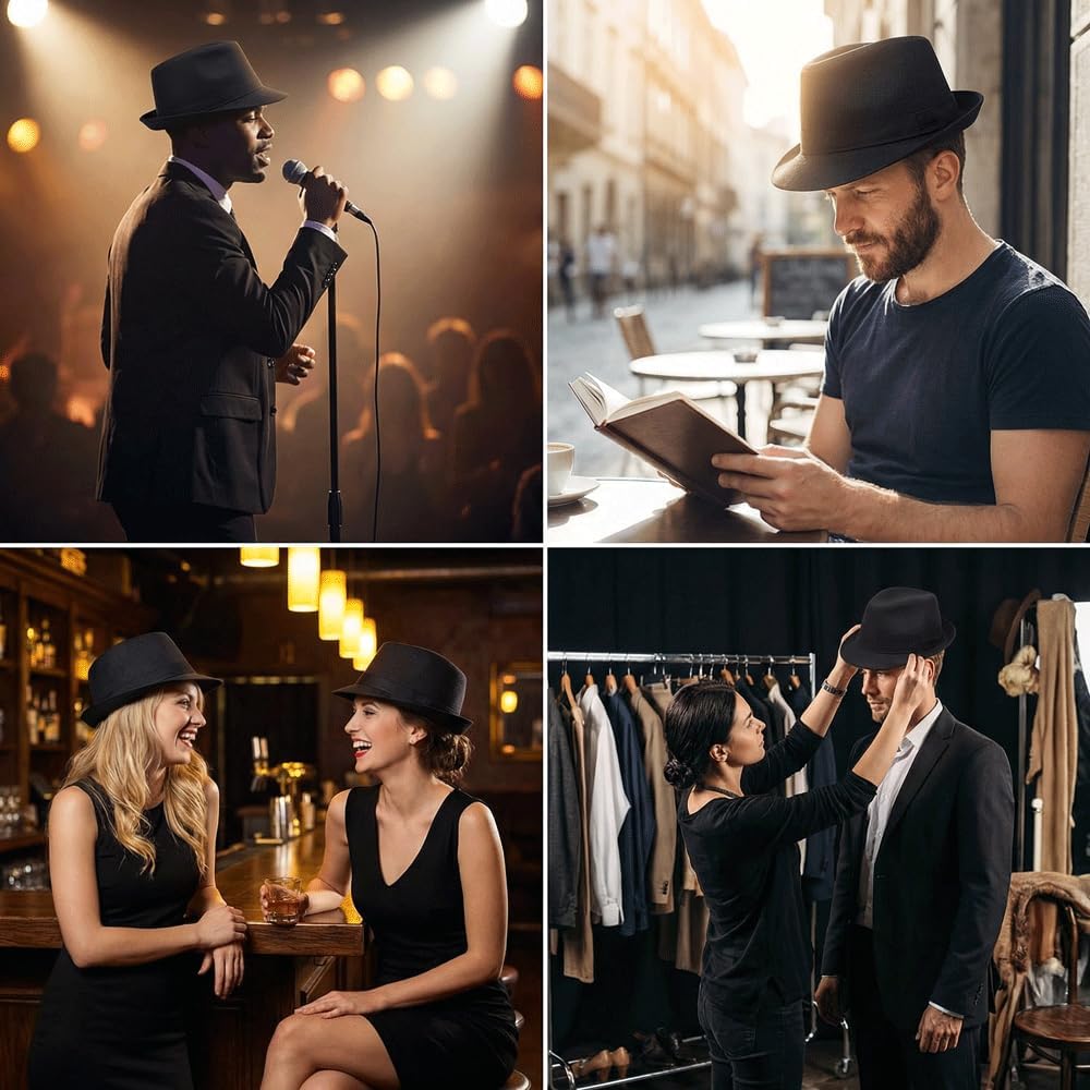1920s Men Fedora Hat Cap for Men,Manhattan Hat for 1920s Mens Gatsby Costume Accessories