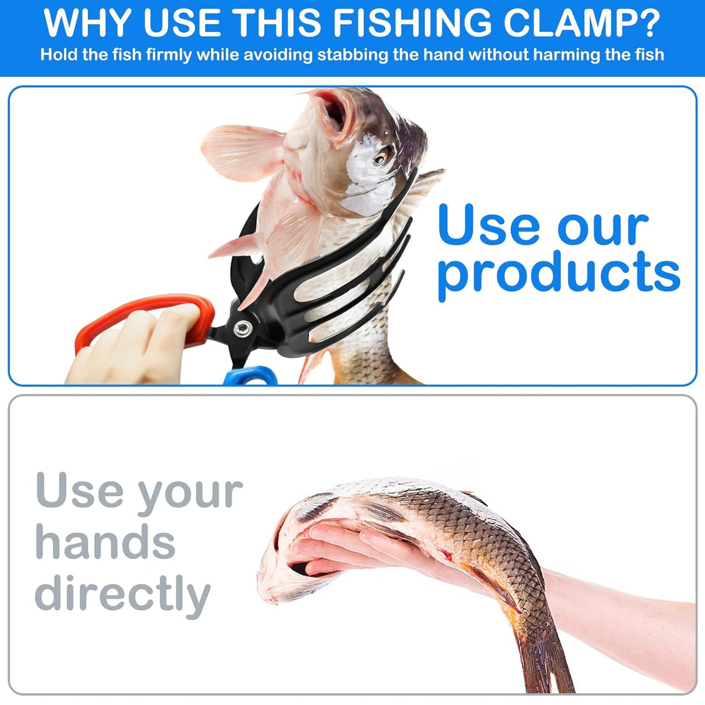 Fish Gripper, Fish Grabber Tool Metal Fish Grippers for Fishing, 3 Claw Fish Grips Anti-Slip Fishing Pliers Gripper Control Clamp Claw Fish Pliers Catch Fish Fishing Accessories, Ideal for Anglers¡­