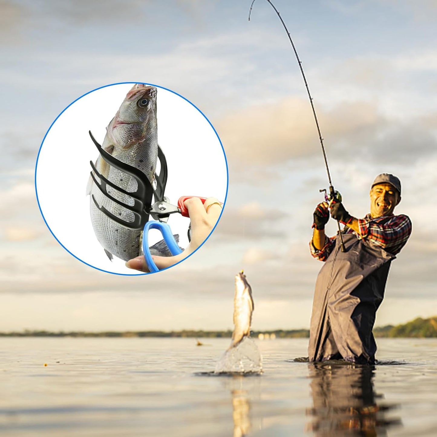 Fish Gripper, Fish Grabber Tool Metal Fish Grippers for Fishing, 3 Claw Fish Grips Anti-Slip Fishing Pliers Gripper Control Clamp Claw Fish Pliers Catch Fish Fishing Accessories, Ideal for Anglers¡­