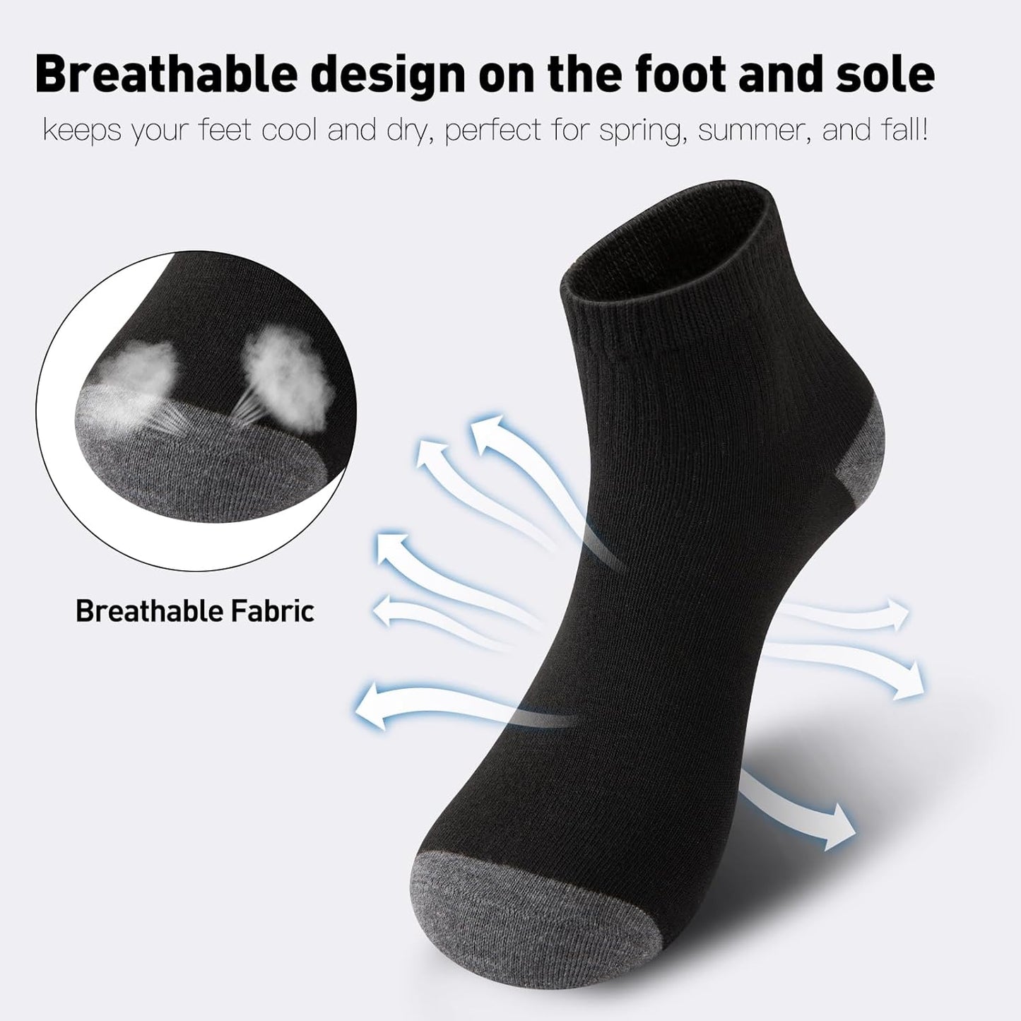 20 Pairs Ankle Socks For Men - Lightweight Mens Socks Size 8-12 Thin Casual Quarter Bulk Socks
