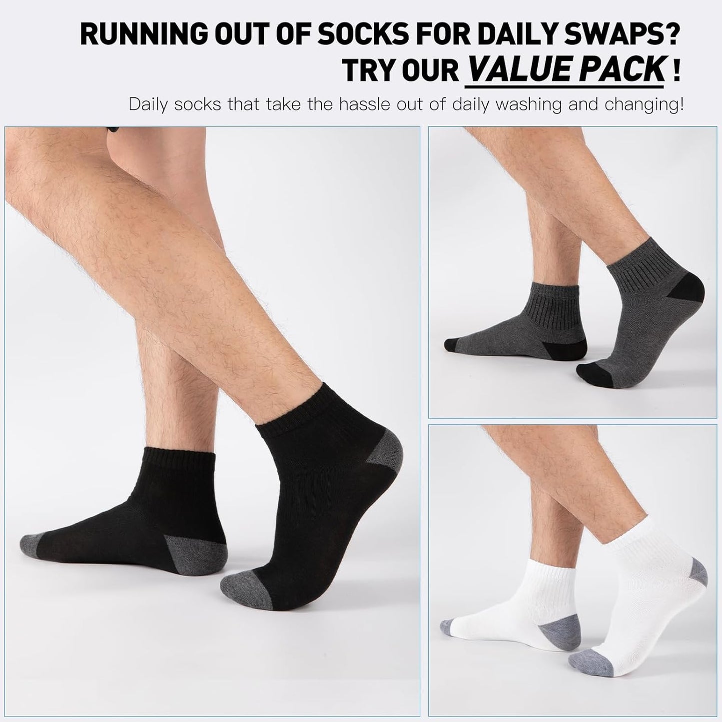 20 Pairs Ankle Socks For Men - Lightweight Mens Socks Size 8-12 Thin Casual Quarter Bulk Socks