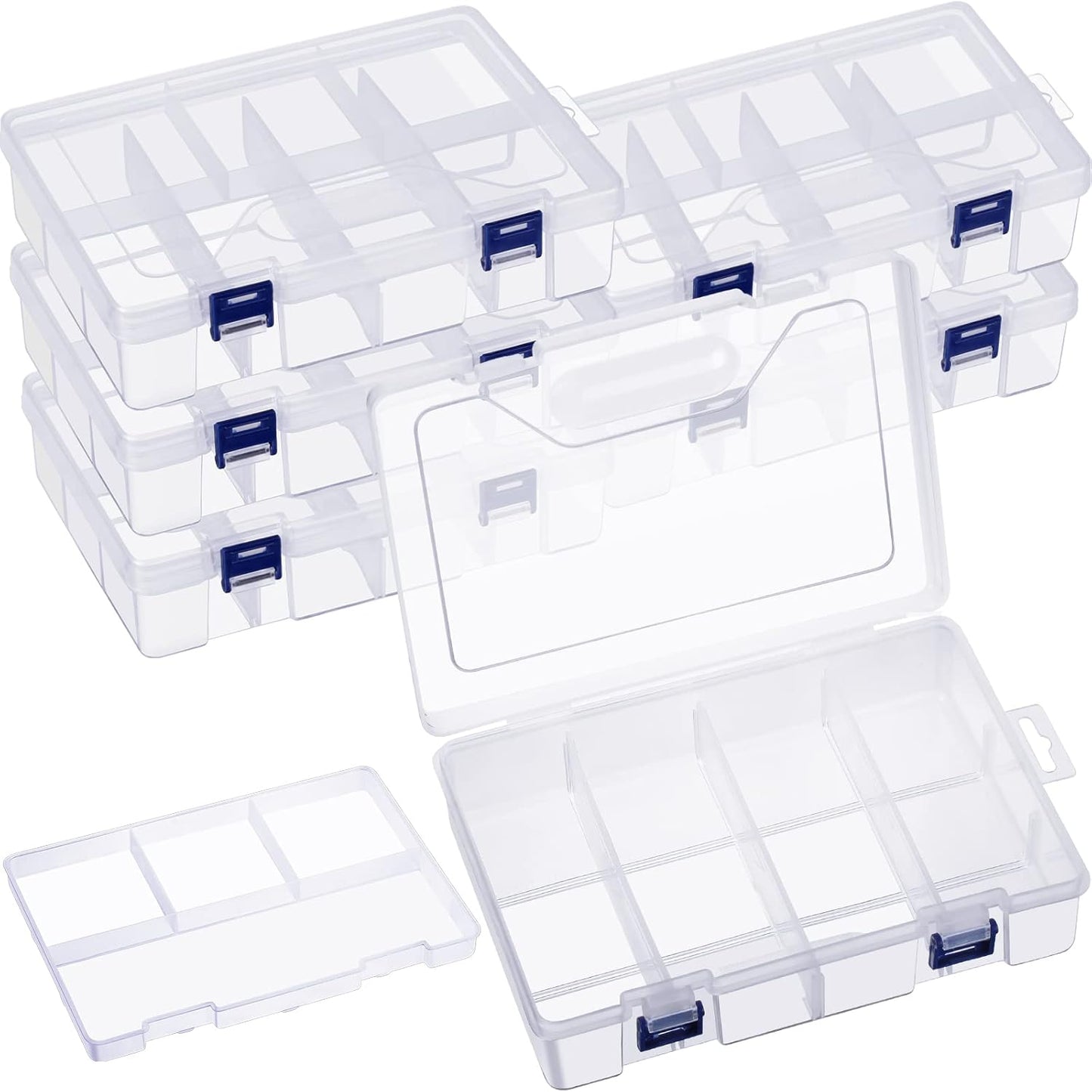 6 Pack Fishing Tackle Box Organizer Storage Clear Fishing Box with Movable Tray Plastic Waterproof Compartment Organizer for Lure Container Craft Beads Jewelry