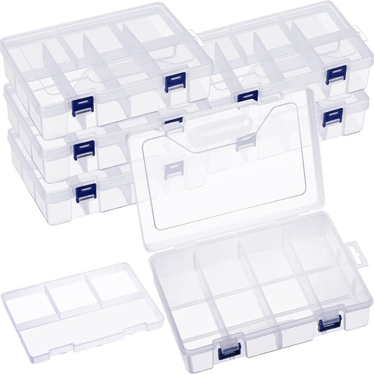 6 Pack Fishing Tackle Box Organizer Storage Clear Fishing Box with Movable Tray Plastic Waterproof Compartment Organizer for Lure Container Craft Beads Jewelry