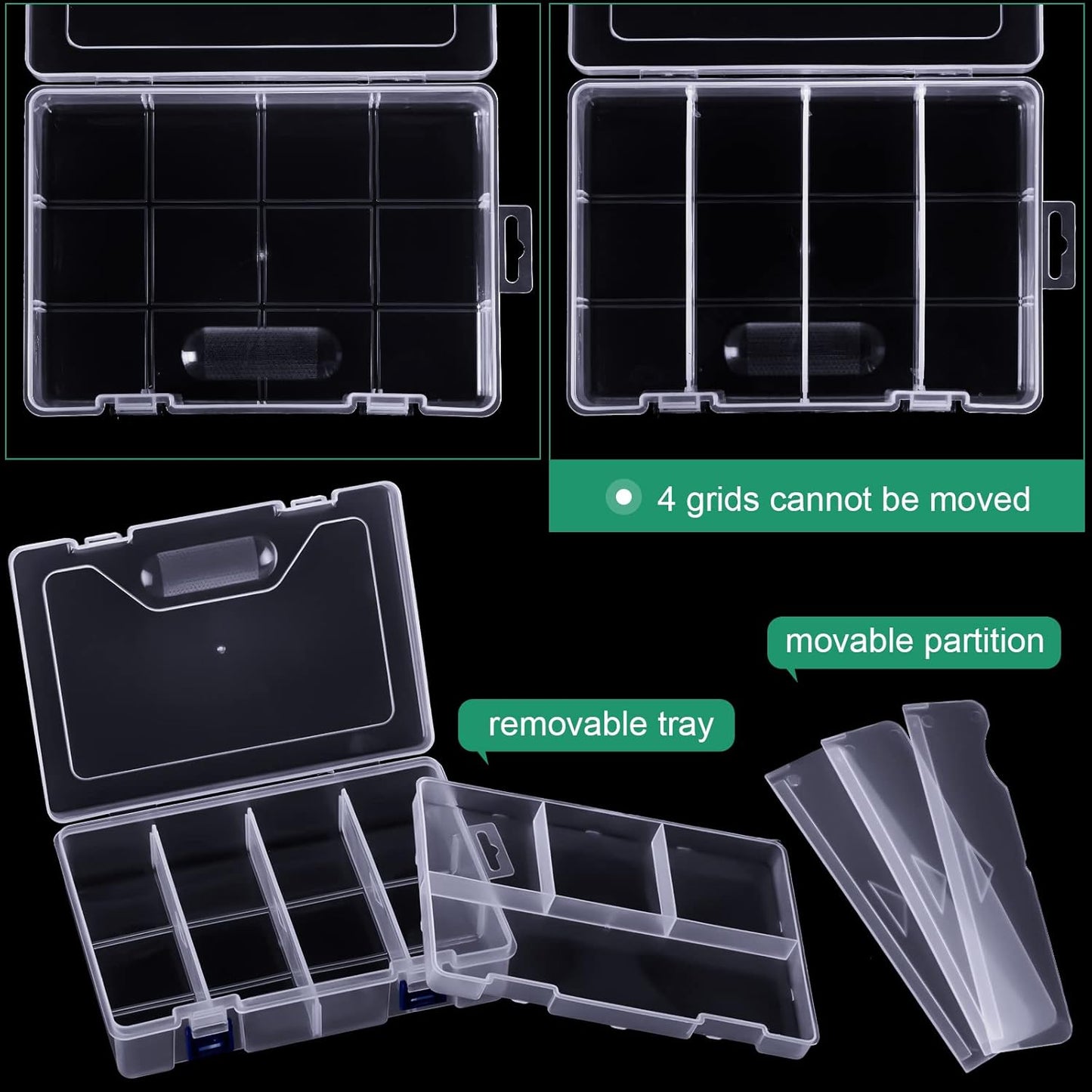 6 Pack Fishing Tackle Box Organizer Storage Clear Fishing Box with Movable Tray Plastic Waterproof Compartment Organizer for Lure Container Craft Beads Jewelry