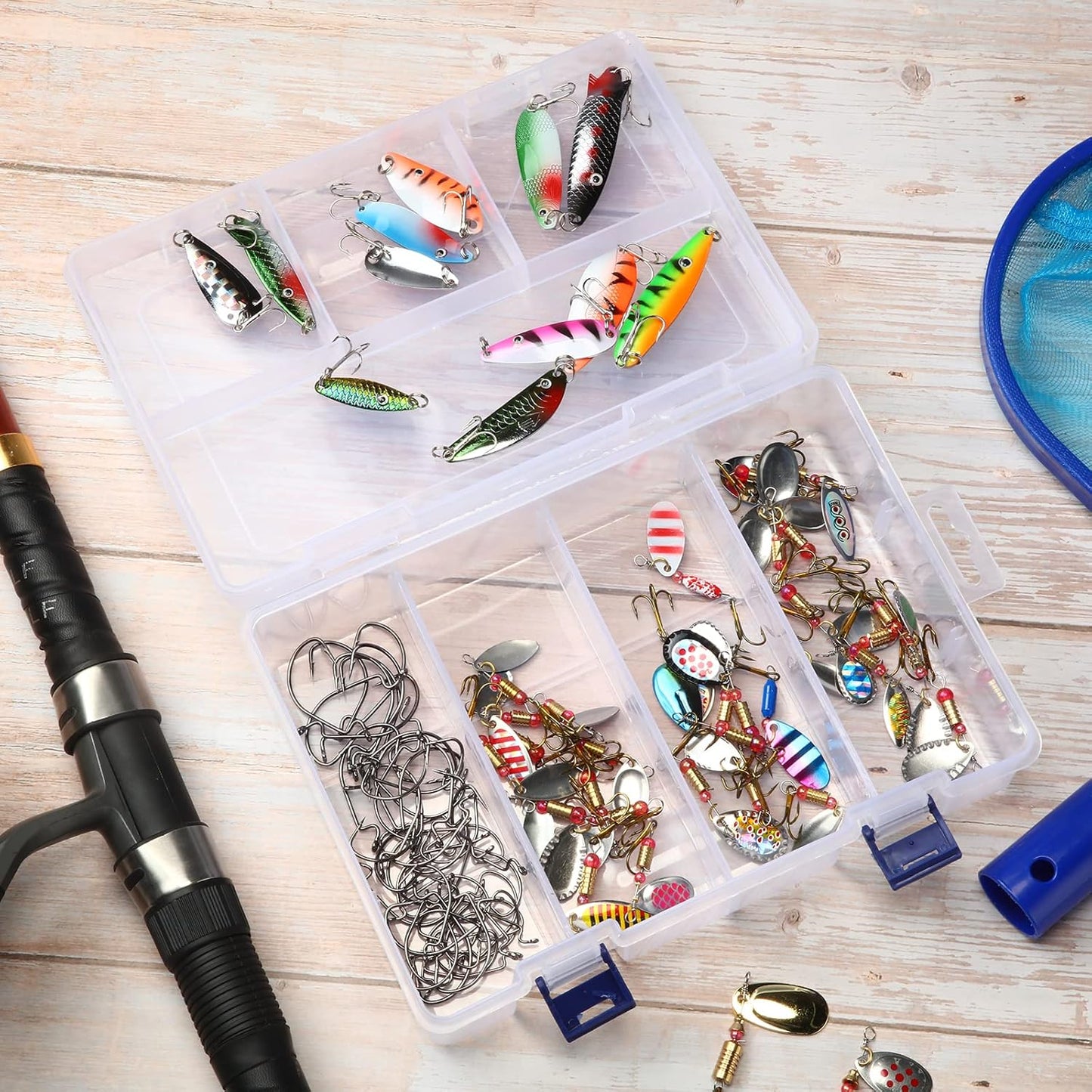 6 Pack Fishing Tackle Box Organizer Storage Clear Fishing Box with Movable Tray Plastic Waterproof Compartment Organizer for Lure Container Craft Beads Jewelry