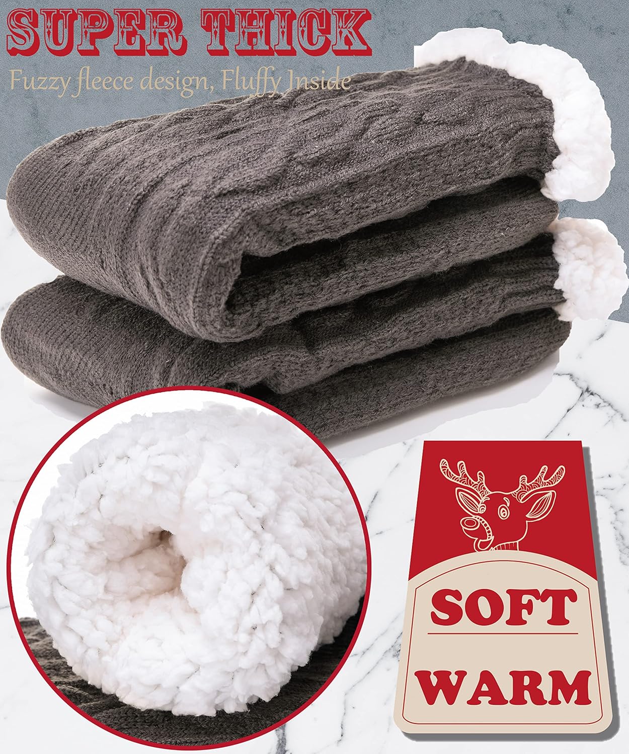 Mens Slipper Fuzzy Socks Winter Cozy Fluffy Cabin Warm Fleece Soft Comfy Thick Non Slip Home Socks