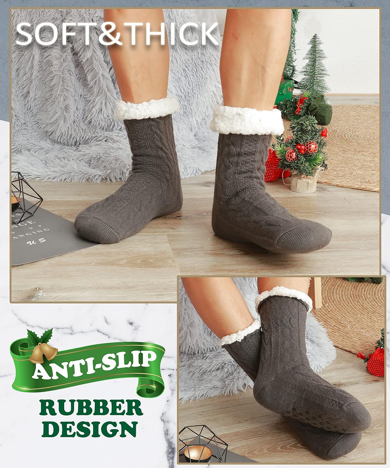 Mens Slipper Fuzzy Socks Winter Cozy Fluffy Cabin Warm Fleece Soft Comfy Thick Non Slip Home Socks