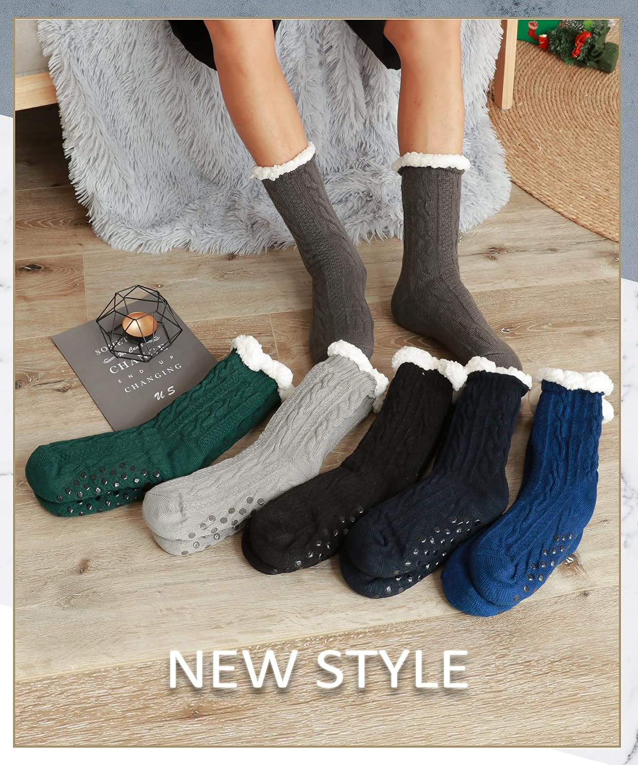 Mens Slipper Fuzzy Socks Winter Cozy Fluffy Cabin Warm Fleece Soft Comfy Thick Non Slip Home Socks