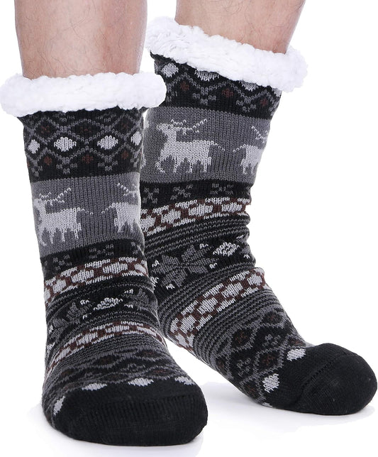 Mens Slipper Fuzzy Socks Fluffy Winter Cabin Cozy Warm Soft Fleece Thick Comfy Gift Socks with Grips