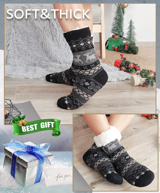 Mens Slipper Fuzzy Socks Fluffy Winter Cabin Cozy Warm Soft Fleece Thick Comfy Gift Socks with Grips