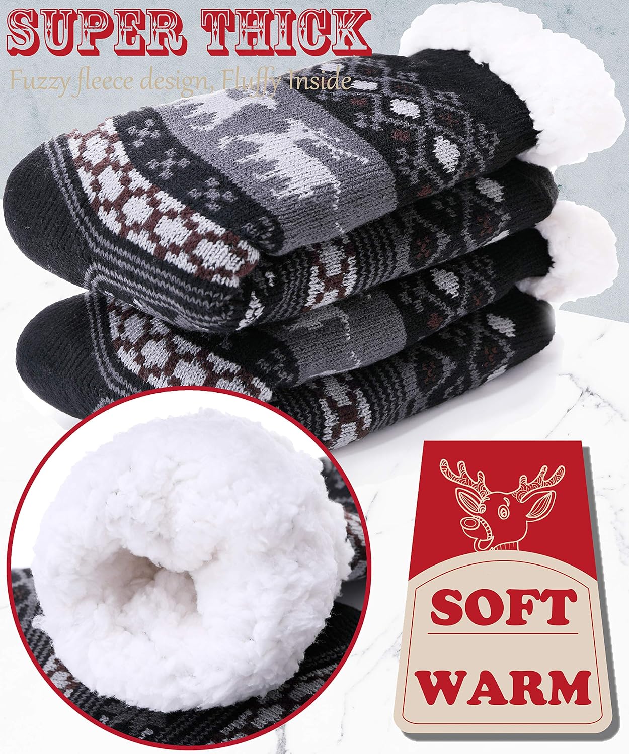 Mens Slipper Fuzzy Socks Fluffy Winter Cabin Cozy Warm Soft Fleece Thick Comfy Gift Socks with Grips