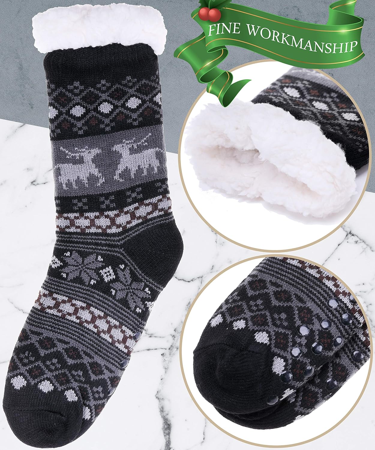 Mens Slipper Fuzzy Socks Fluffy Winter Cabin Cozy Warm Soft Fleece Thick Comfy Gift Socks with Grips