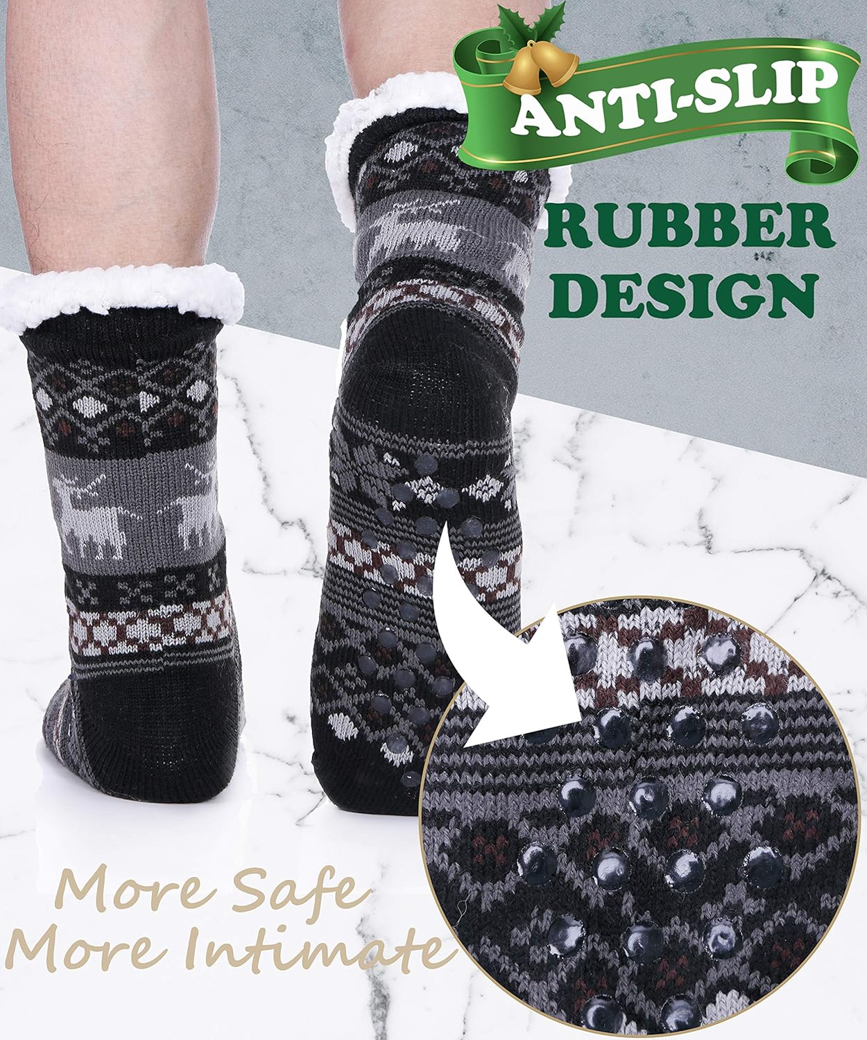 Mens Slipper Fuzzy Socks Fluffy Winter Cabin Cozy Warm Soft Fleece Thick Comfy Gift Socks with Grips