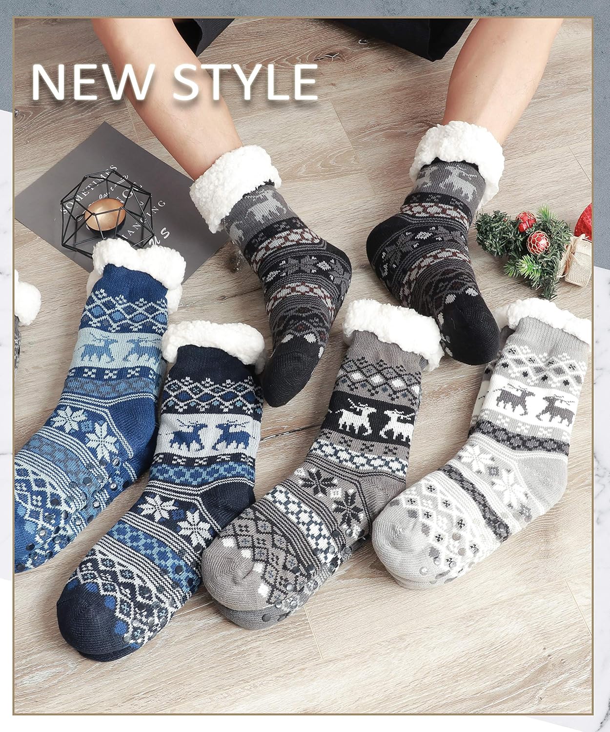 Mens Slipper Fuzzy Socks Fluffy Winter Cabin Cozy Warm Soft Fleece Thick Comfy Gift Socks with Grips