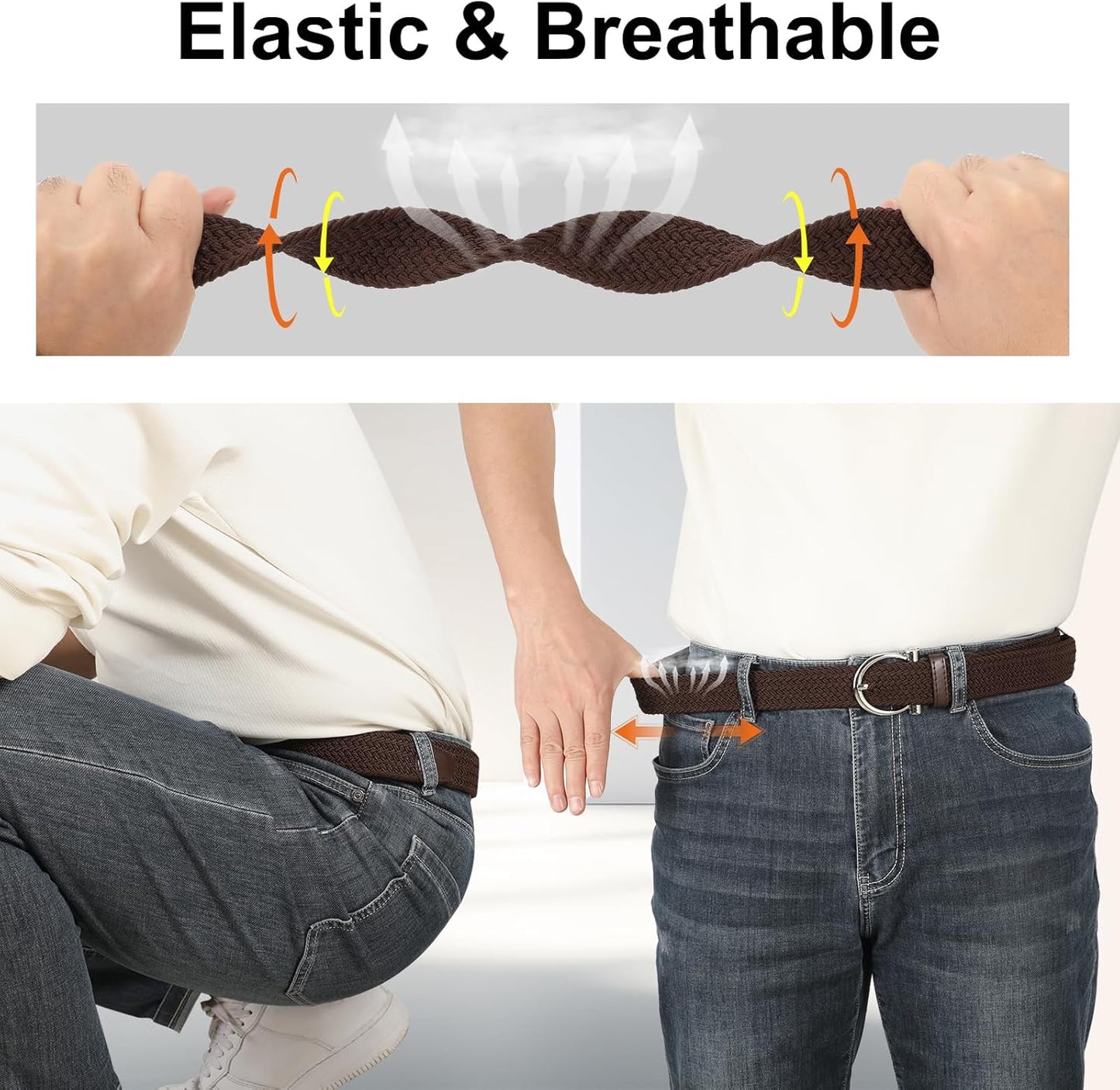 Golf Belts for Men, Nylon Web Braided Stretch Belt, 1.38" Elastic Adjtable Mens Belts for Jeans Pants Casual