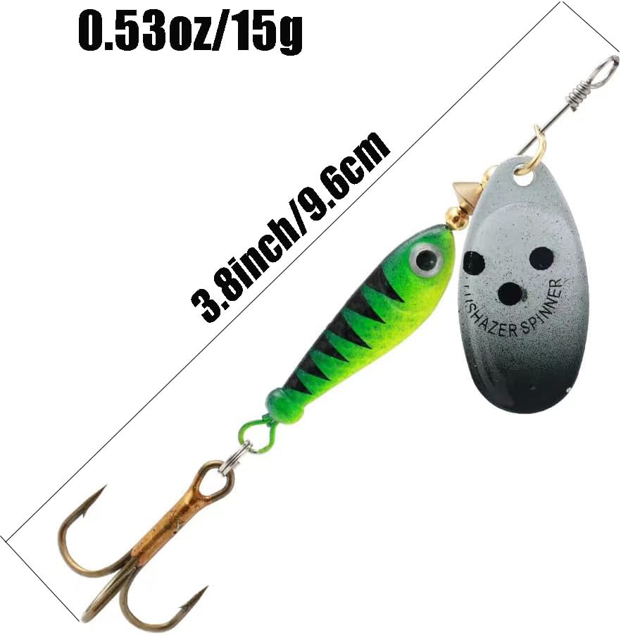 4Pcs Fishing Lure Spinner Baits, Bait Bionic Hard Baits,Metal Rotating Sequin baits for Bass, Trout, Walleye, Northern Pike and Salmon (0.53oz)