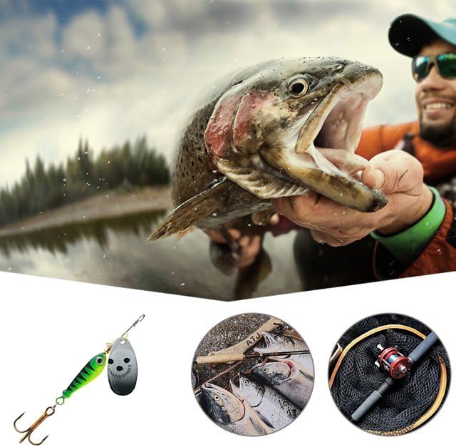 4Pcs Fishing Lure Spinner Baits, Bait Bionic Hard Baits,Metal Rotating Sequin baits for Bass, Trout, Walleye, Northern Pike and Salmon (0.53oz)