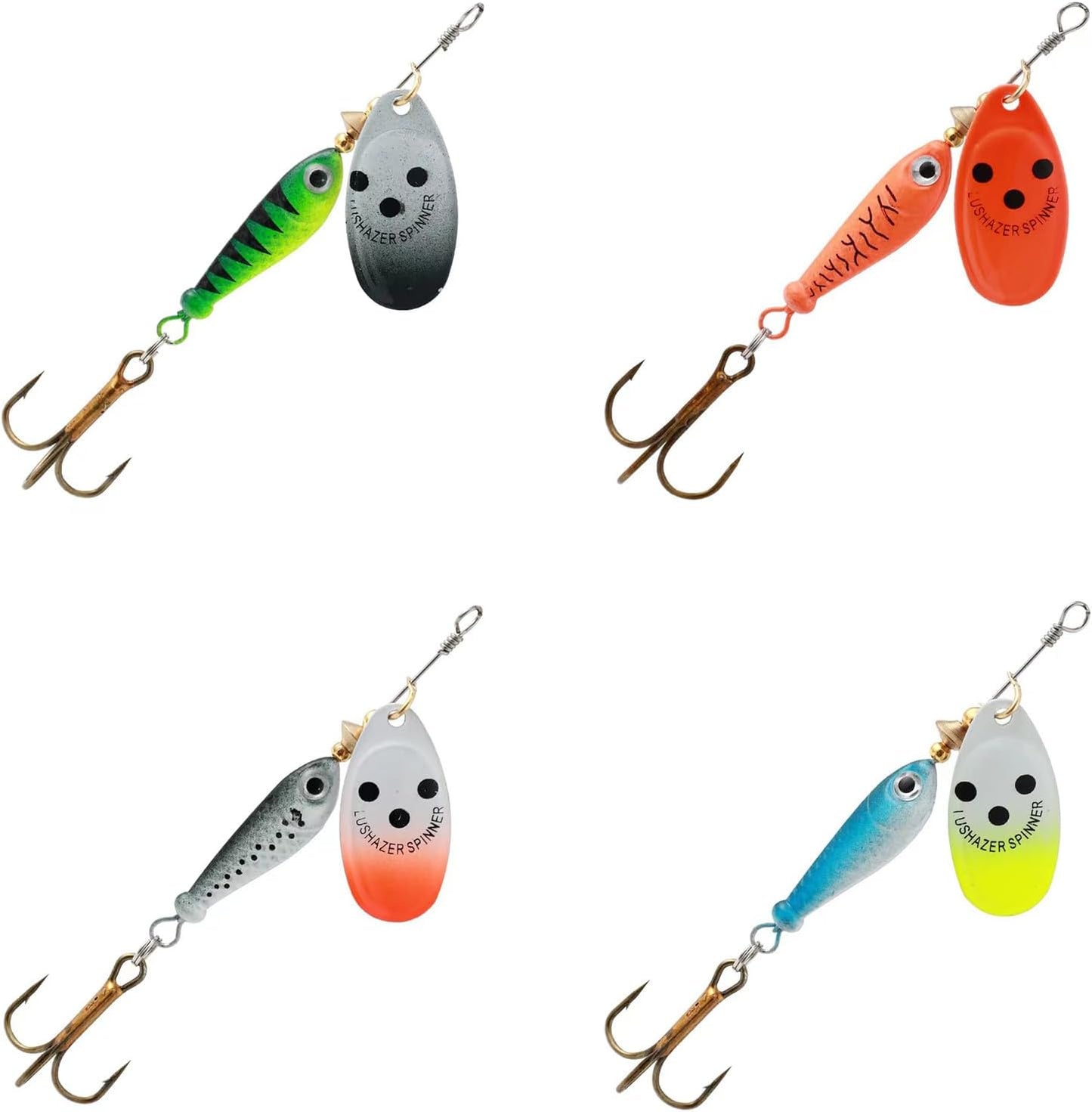 4Pcs Fishing Lure Spinner Baits, Bait Bionic Hard Baits,Metal Rotating Sequin baits for Bass, Trout, Walleye, Northern Pike and Salmon  0.63oz