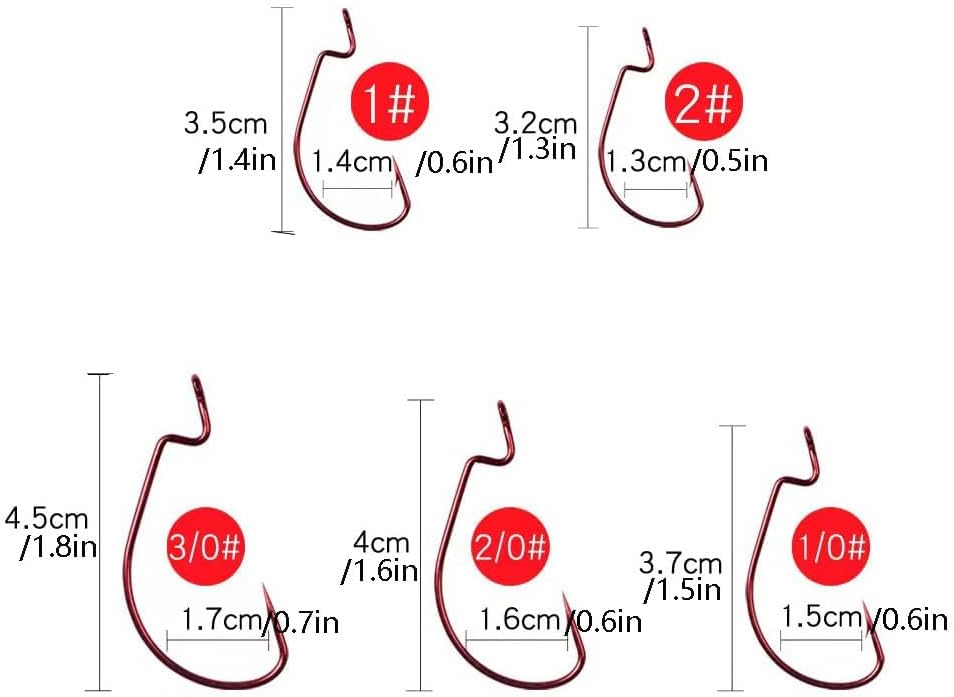 50Pcs Premium Fishing Hooks Set - High Carbon Steel, Ultra Sharp, All-in-One Box for Bass Trout Freshwater Saltwater（Red