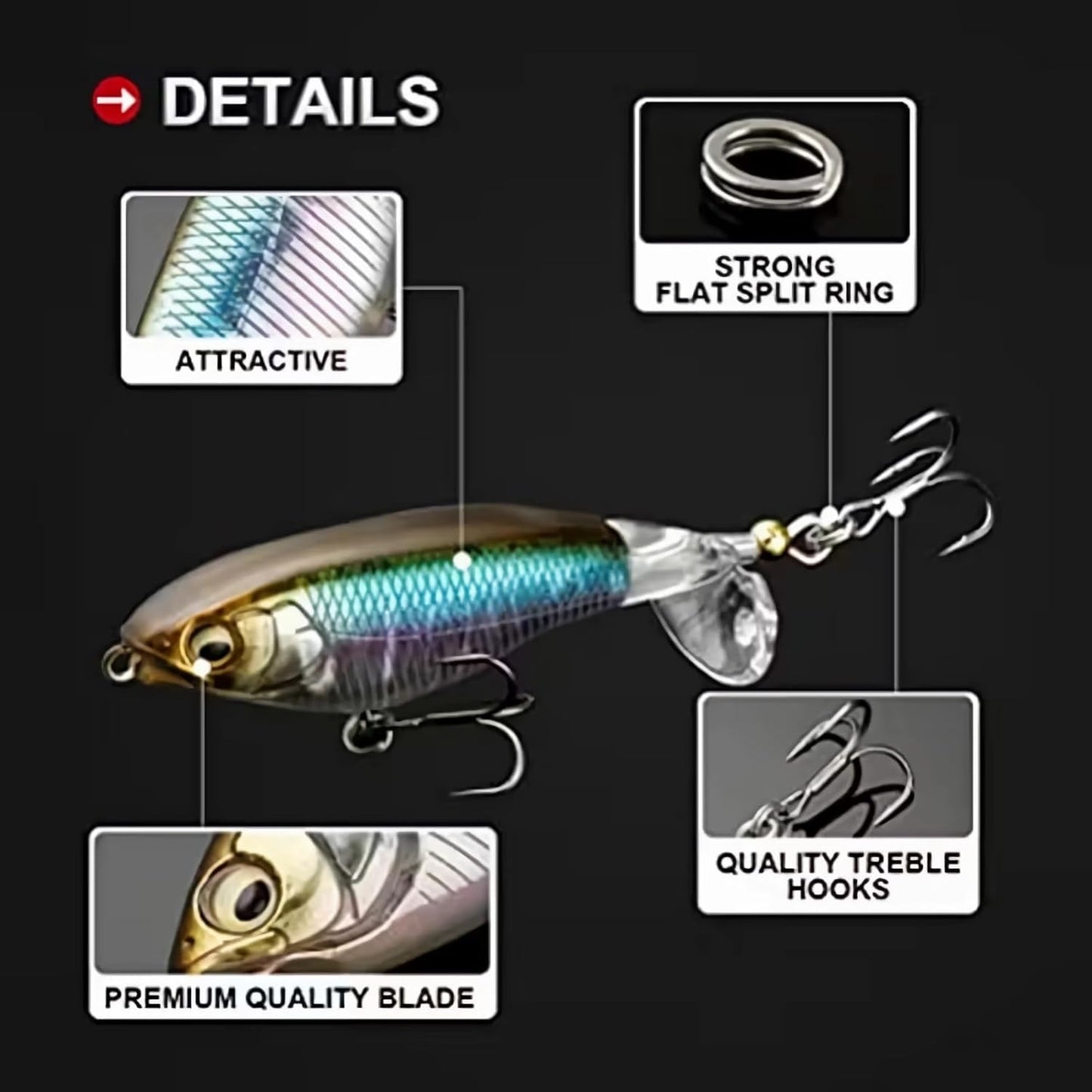 5Pcs Premium Top Water Fishing Lures, Lure for Bass with Soft Propeller Tail Catfish,Pike Perch, Bass, Lures Freshwater or Saltwater